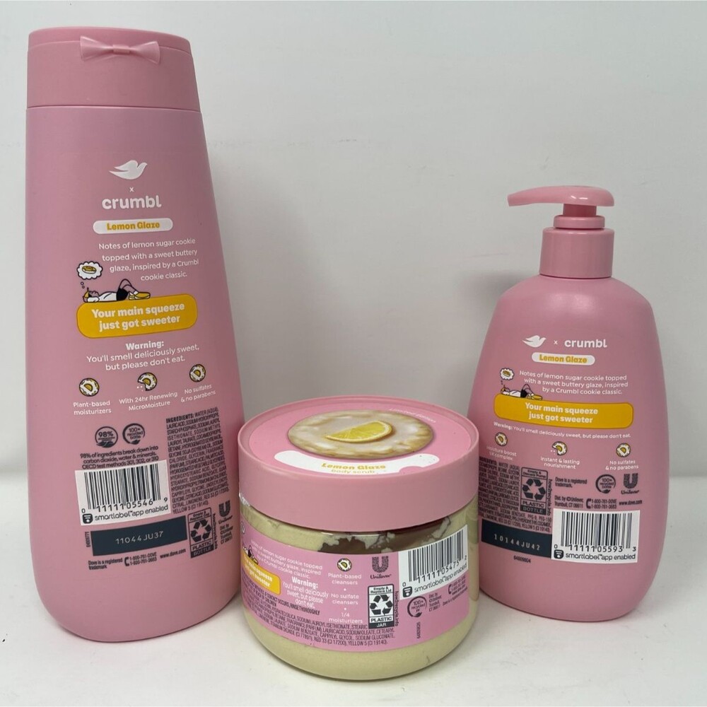 Lot 3 Dove Crumbl Lemon Glaze Hand Wash + Body Wash + Body Scrub Limited Edition - Picture 2 of 3